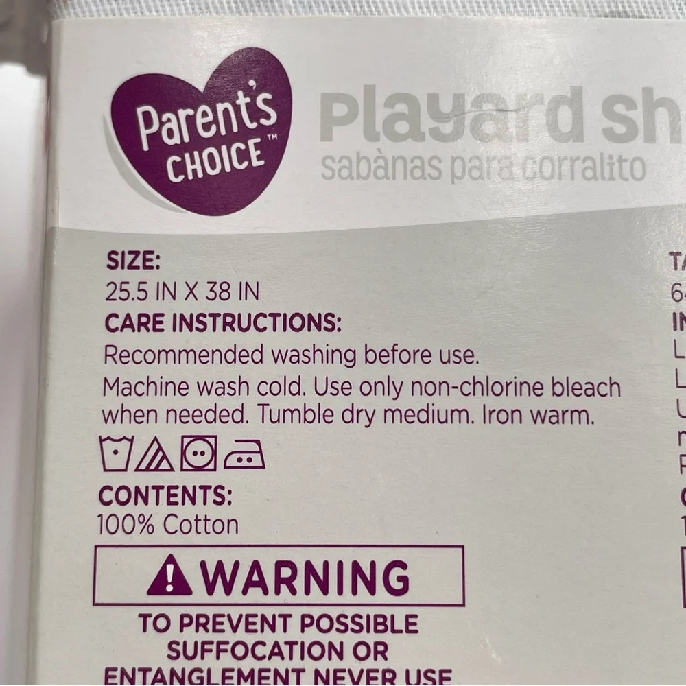 Parents Choice Playard Sheets Grey White Cotton Unisex Colors 2 Sheet Set